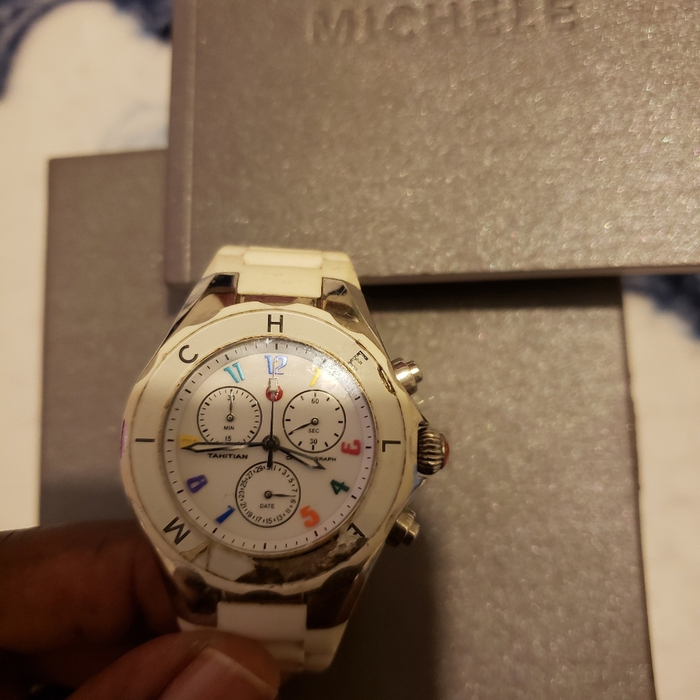 Michele Silver Tone Stainless Steel Jelly Watch